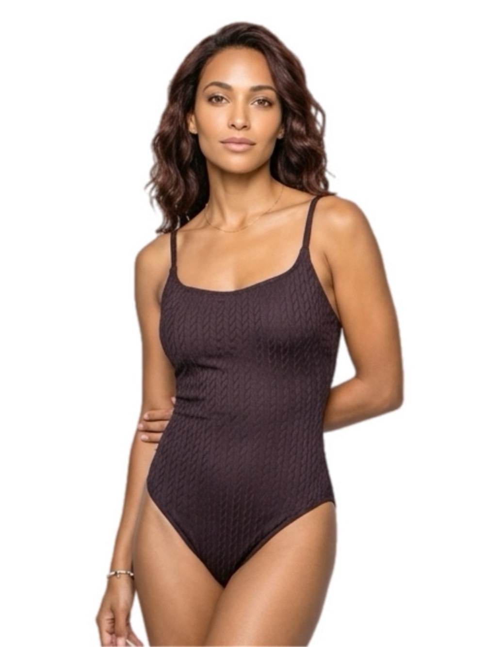 Woman’s Brown Textured One-Piece Bathing-suit Size Large 12-14